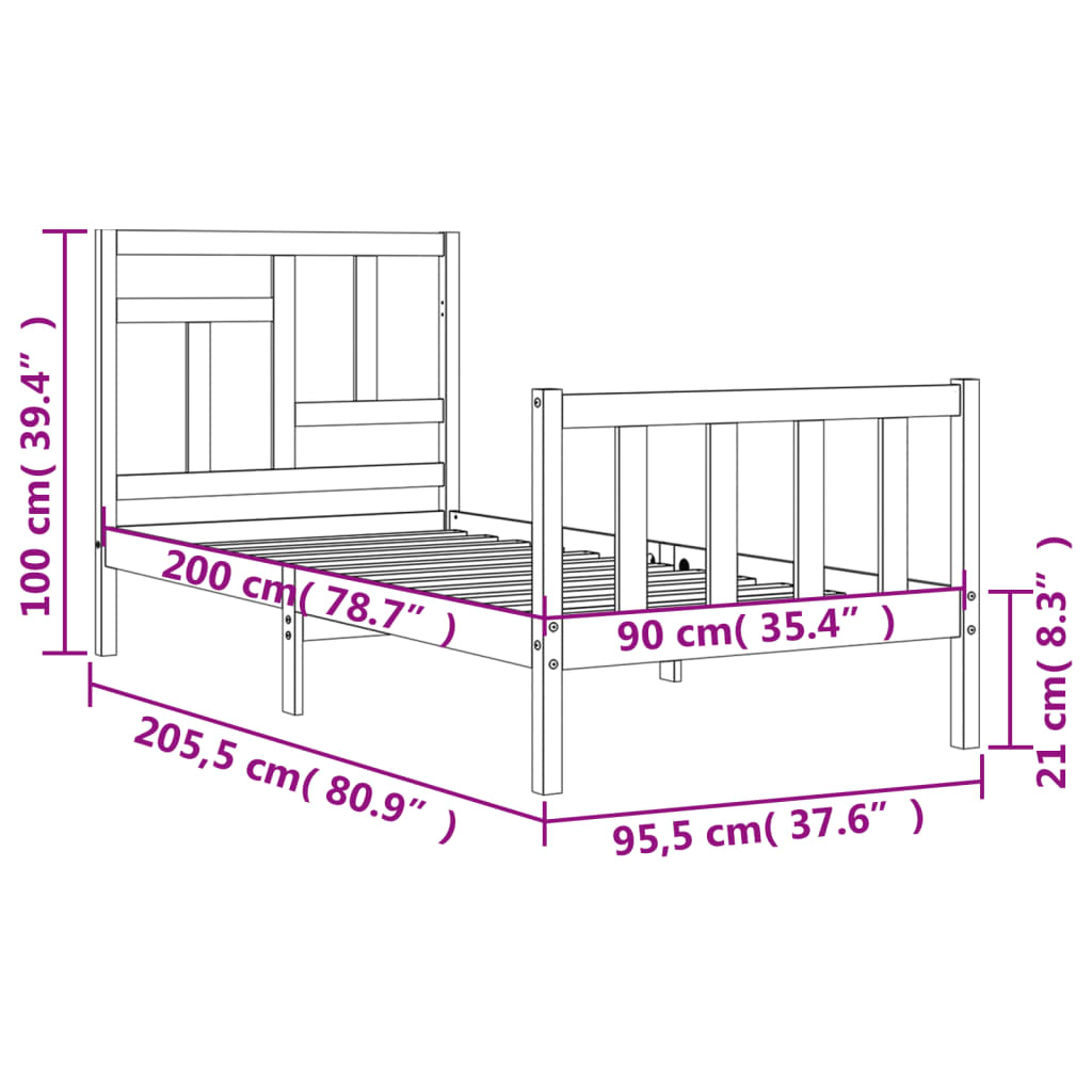 Estructura de cama sin colchón madera de pino blanca 90x200 cm vidaXL