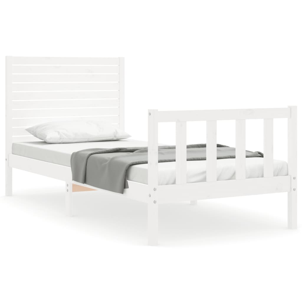 Estructura de cama individual con cabecero madera maciza blanco vidaXL