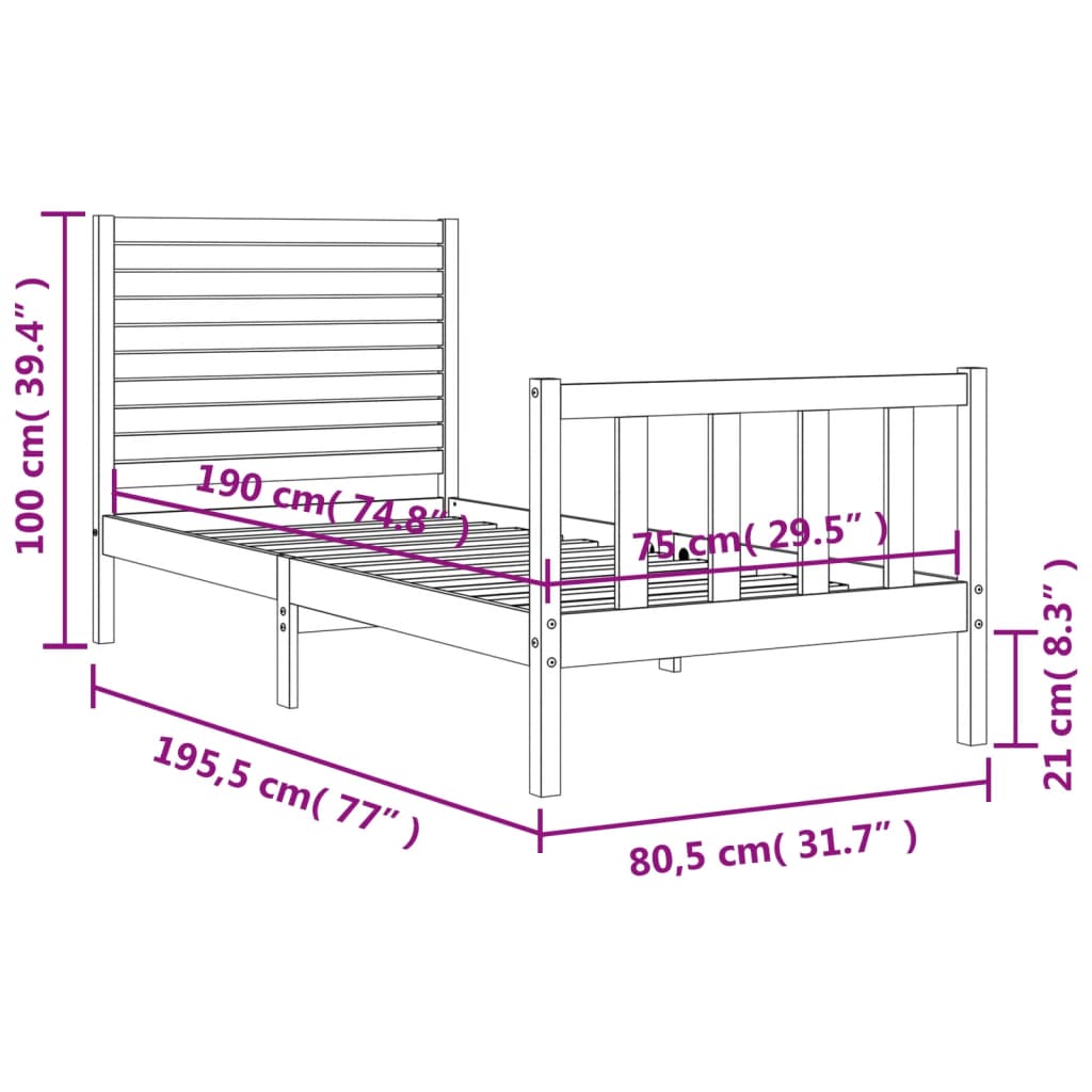 Estructura de cama individual con cabecero madera maciza blanco vidaXL