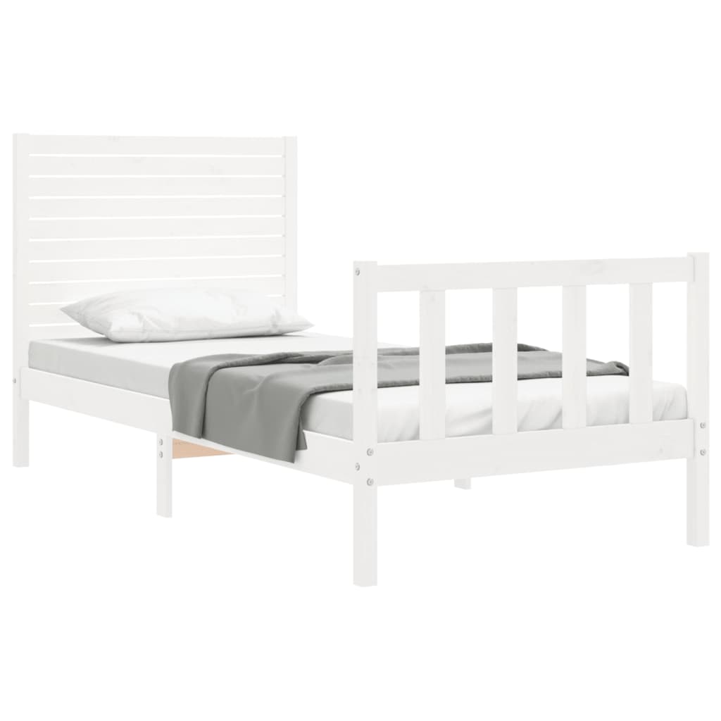 Estructura de cama individual con cabecero madera maciza blanco vidaXL