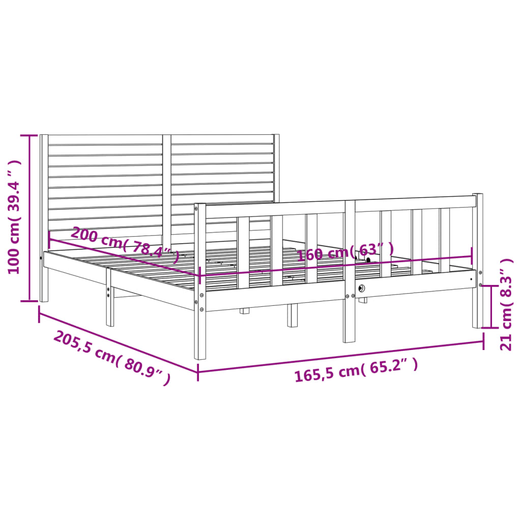 Estructura de cama sin colchón madera maciza de pino 160x200 cm vidaXL