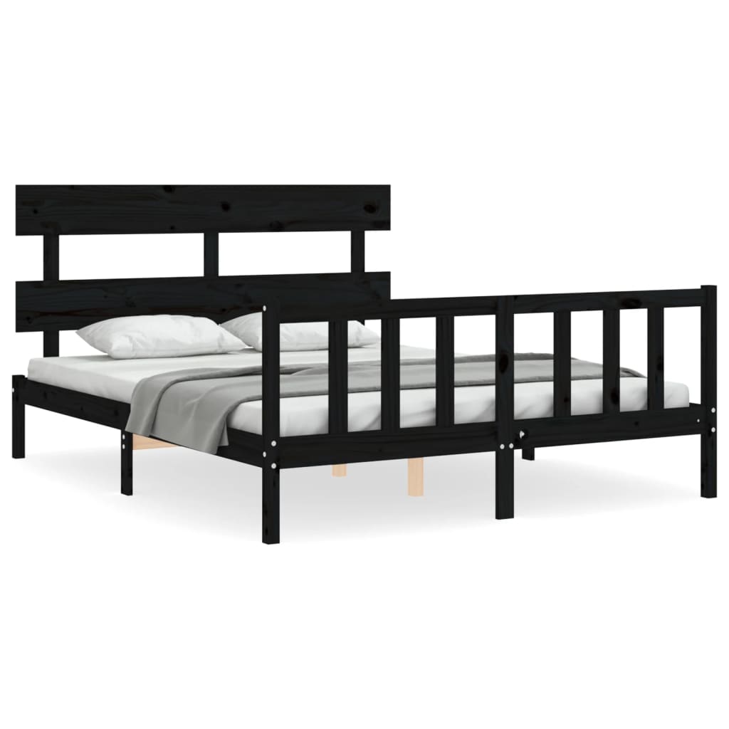 Estructura cama de matrimonio con cabecero madera maciza negro vidaXL