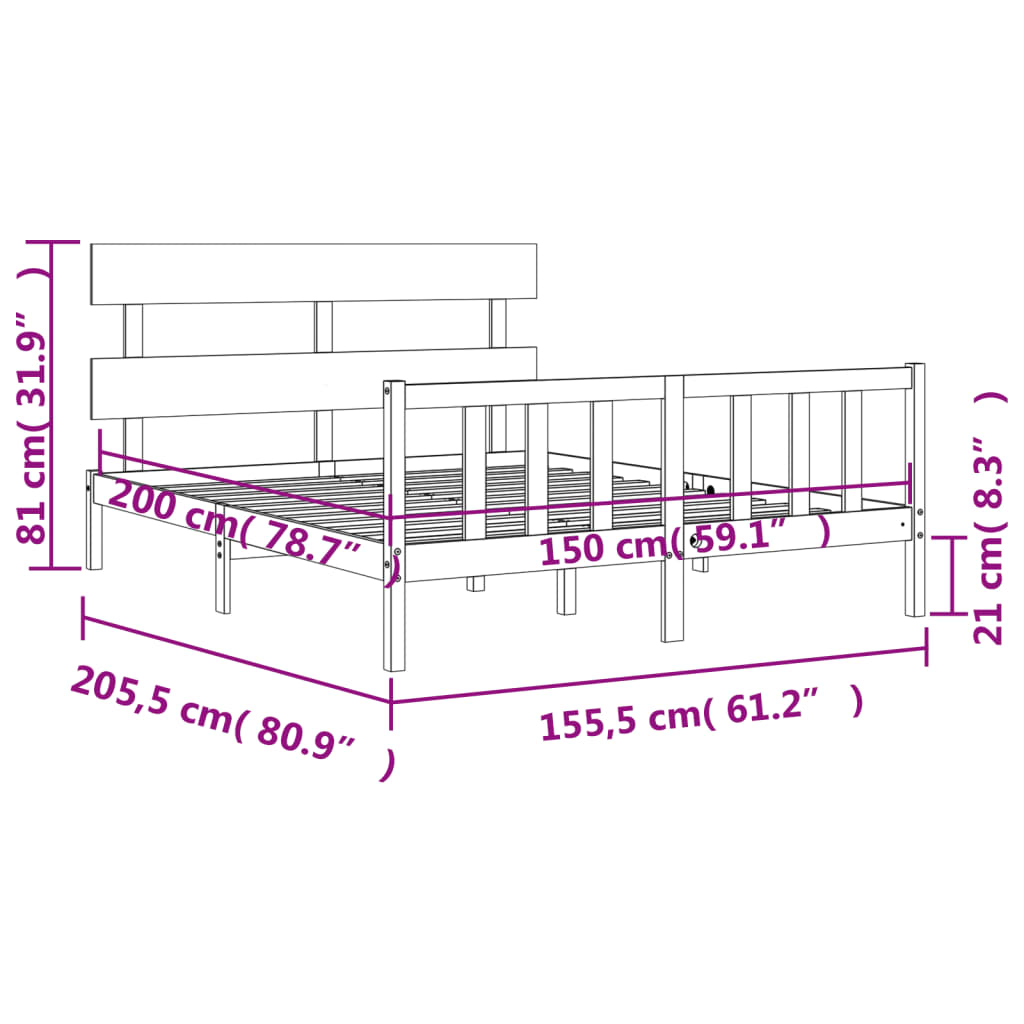 Estructura cama de matrimonio con cabecero madera maciza negro vidaXL