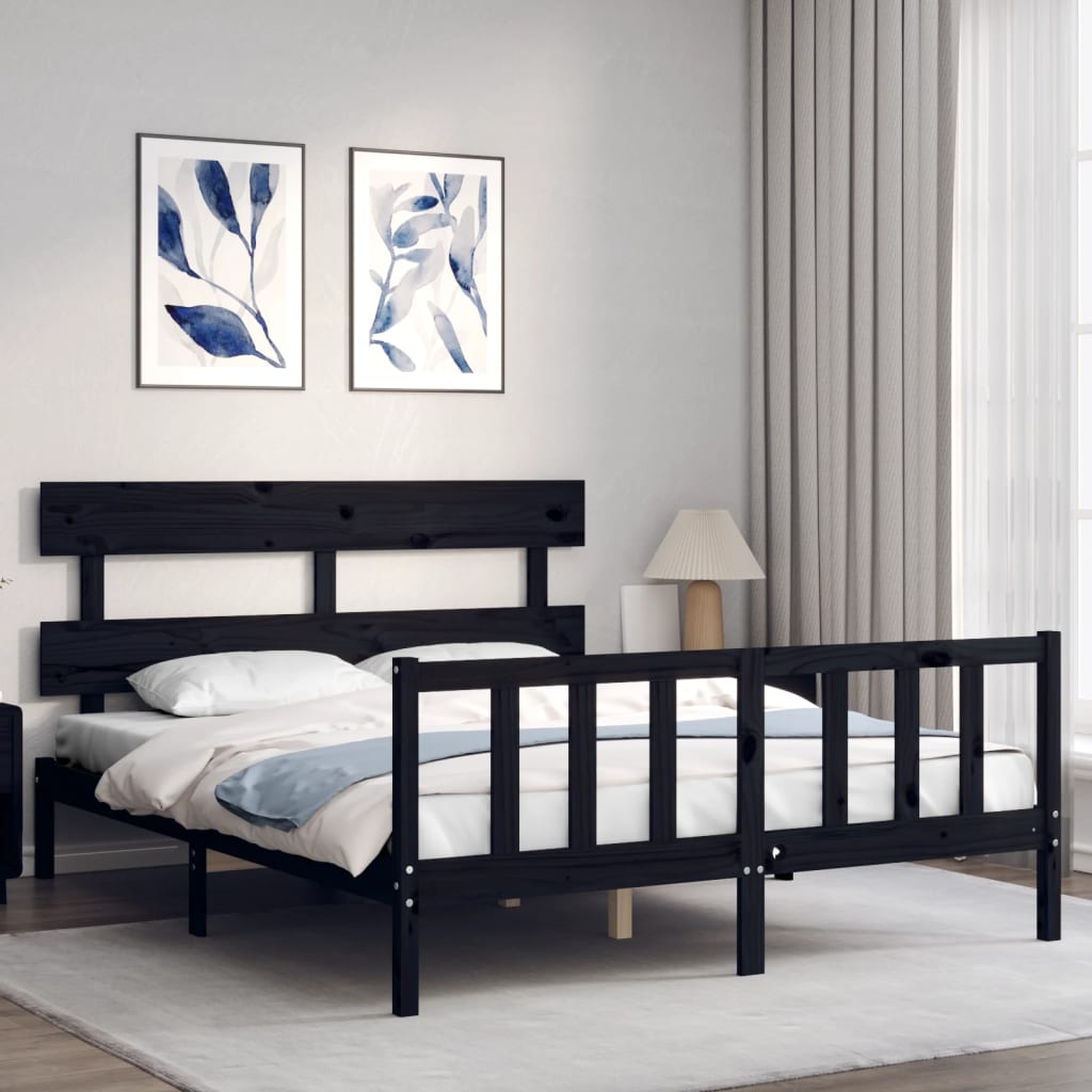 Estructura cama de matrimonio con cabecero madera maciza negro vidaXL