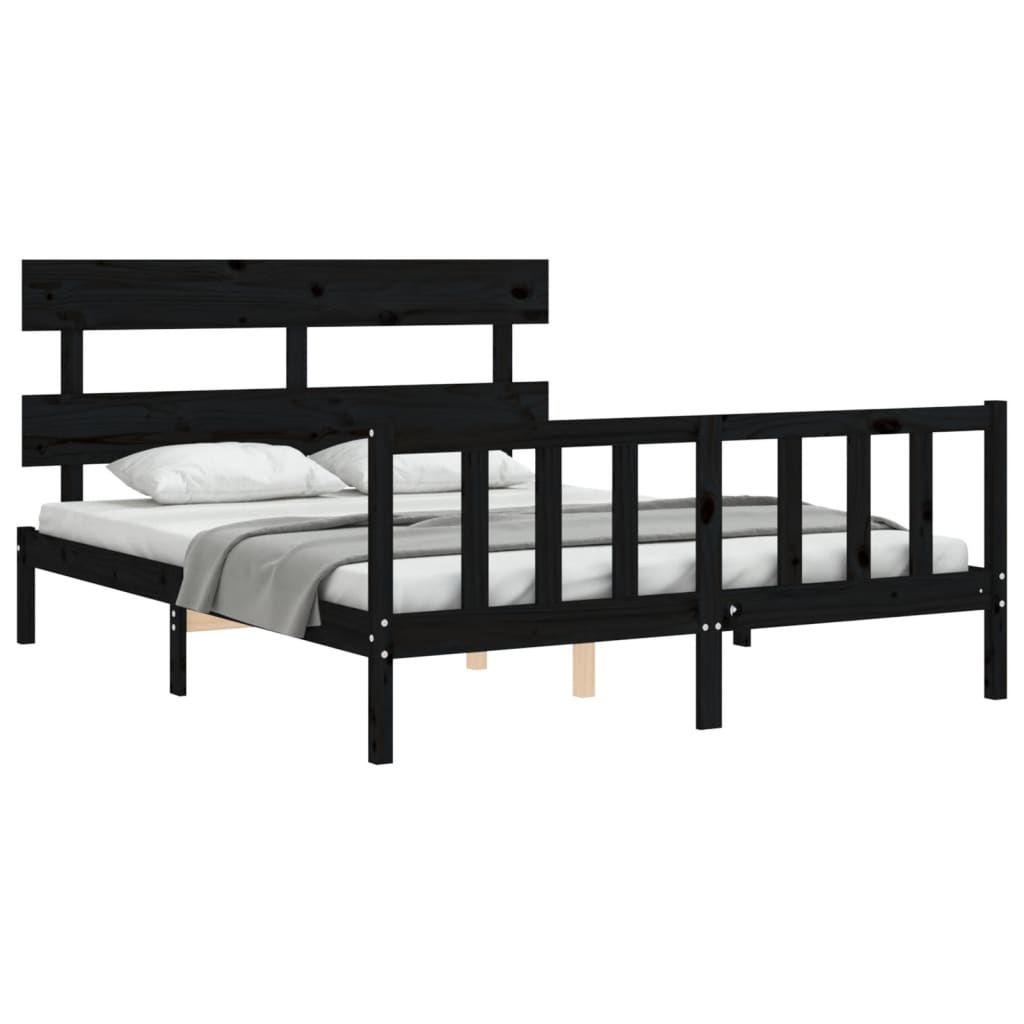 Estructura cama de matrimonio con cabecero madera maciza negro vidaXL