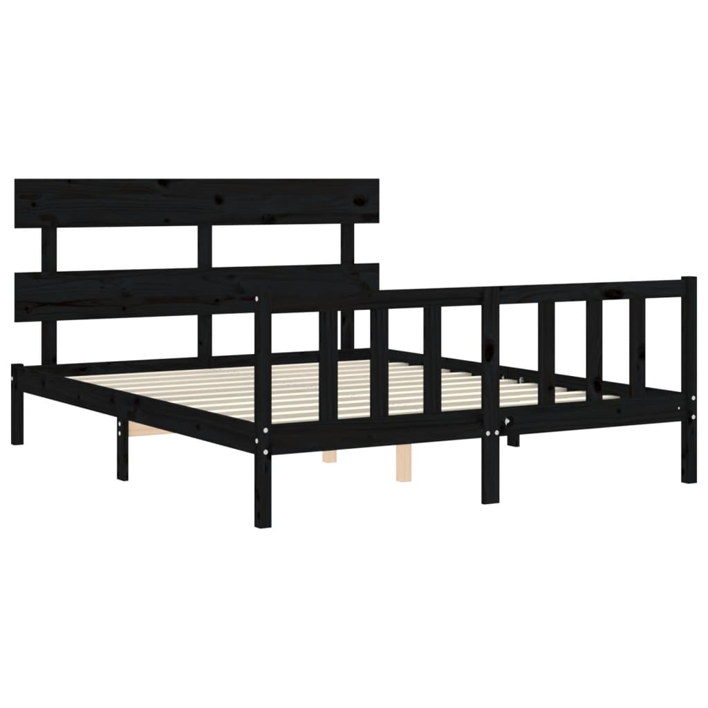 Estructura cama de matrimonio con cabecero madera maciza negro vidaXL