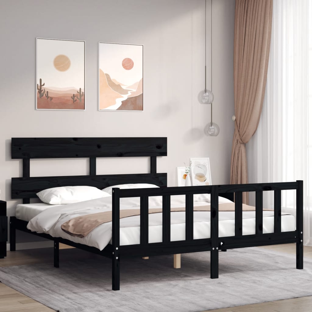 Estructura cama de matrimonio con cabecero madera maciza negro vidaXL