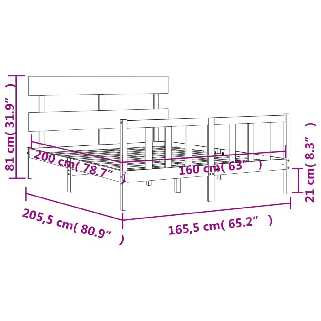 Estructura de cama sin colchón madera maciza de pino 160x200 cm vidaXL