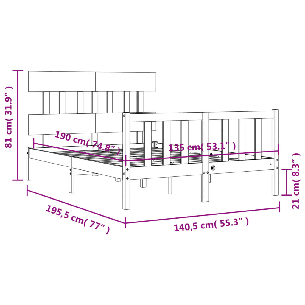 Estructura de cama de matrimonio con cabecero madera maciza vidaXL