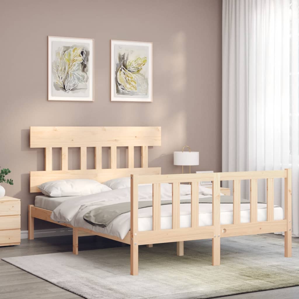 Estructura de cama de matrimonio con cabecero madera maciza vidaXL