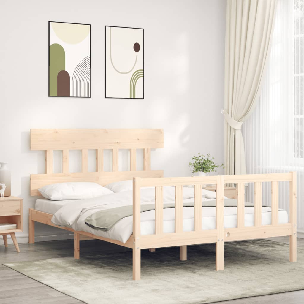 Estructura de cama de matrimonio con cabecero madera maciza vidaXL