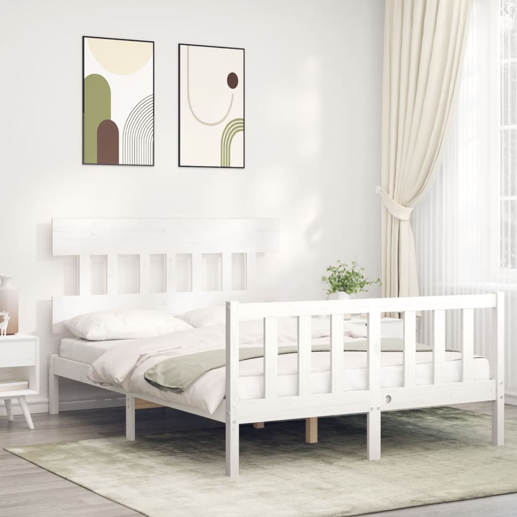 Vetonek Estructura de cama sin colchón madera de pino blanca 140x190 cm