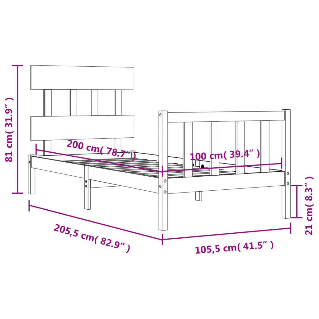 Estructura de cama sin colchón madera maciza de pino 100x200 cm vidaXL