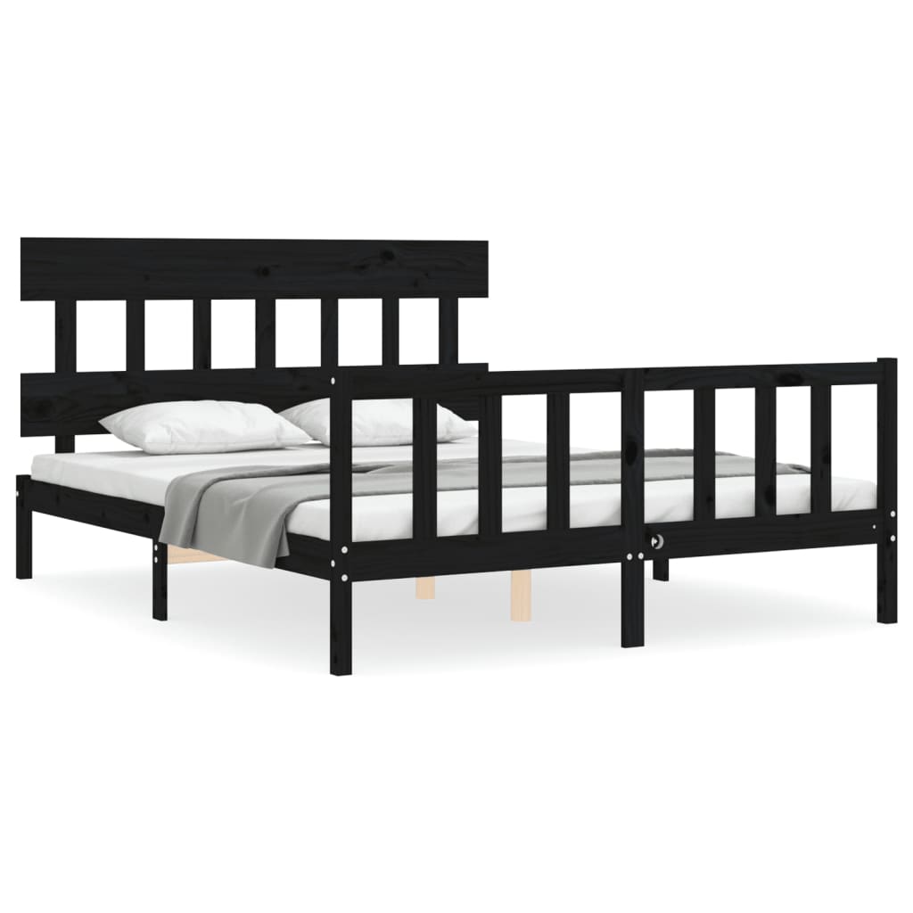 Estructura cama de matrimonio con cabecero madera maciza negro vidaXL