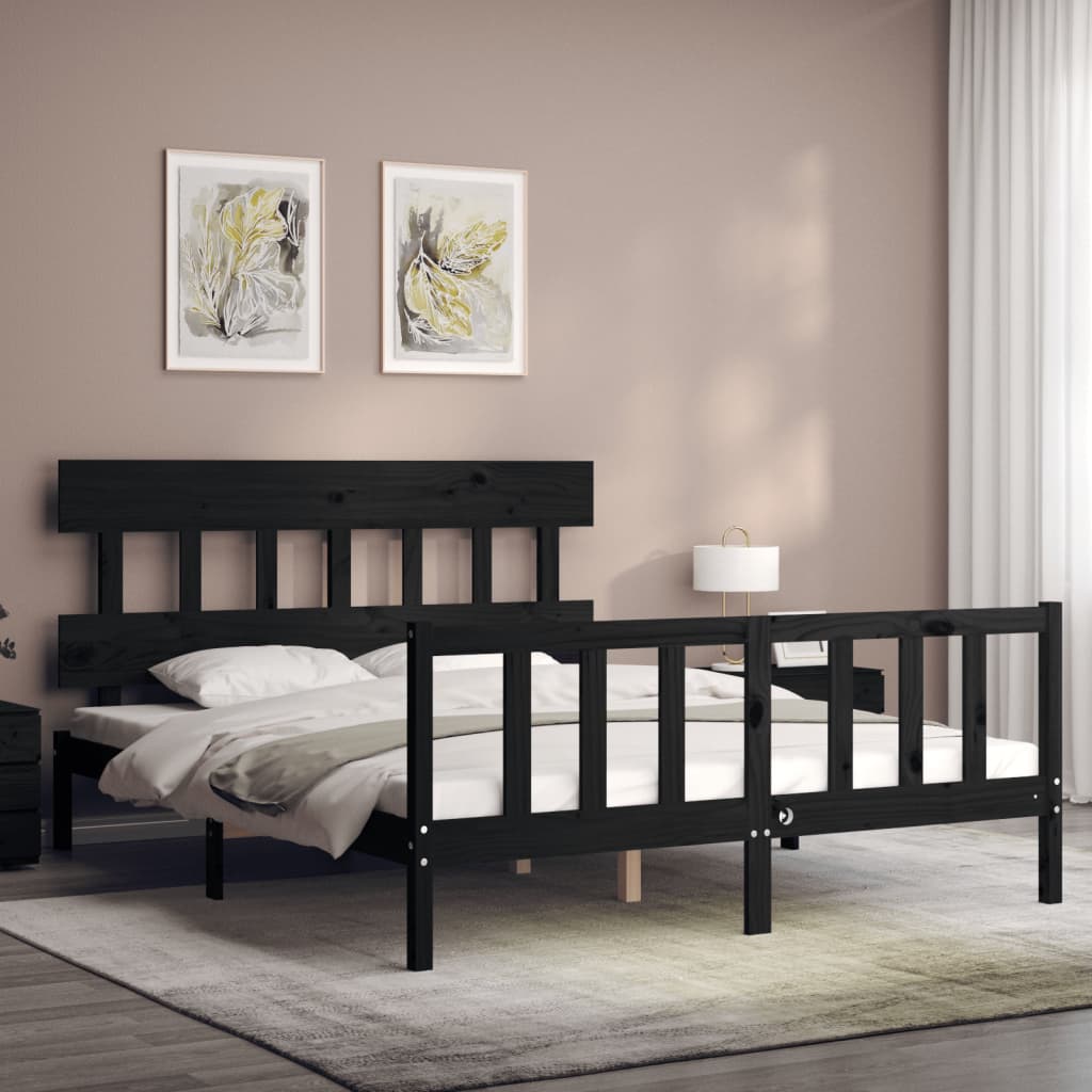 Estructura cama de matrimonio con cabecero madera maciza negro vidaXL