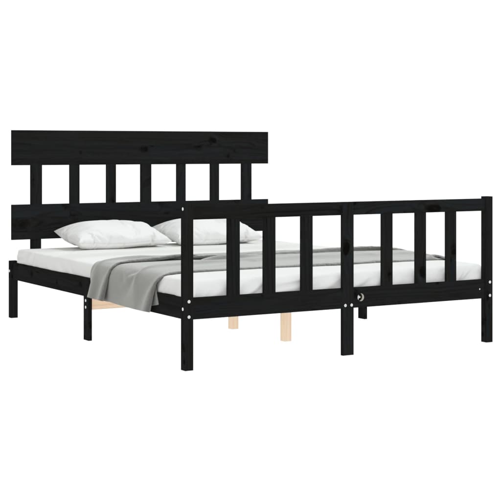 Estructura cama de matrimonio con cabecero madera maciza negro vidaXL