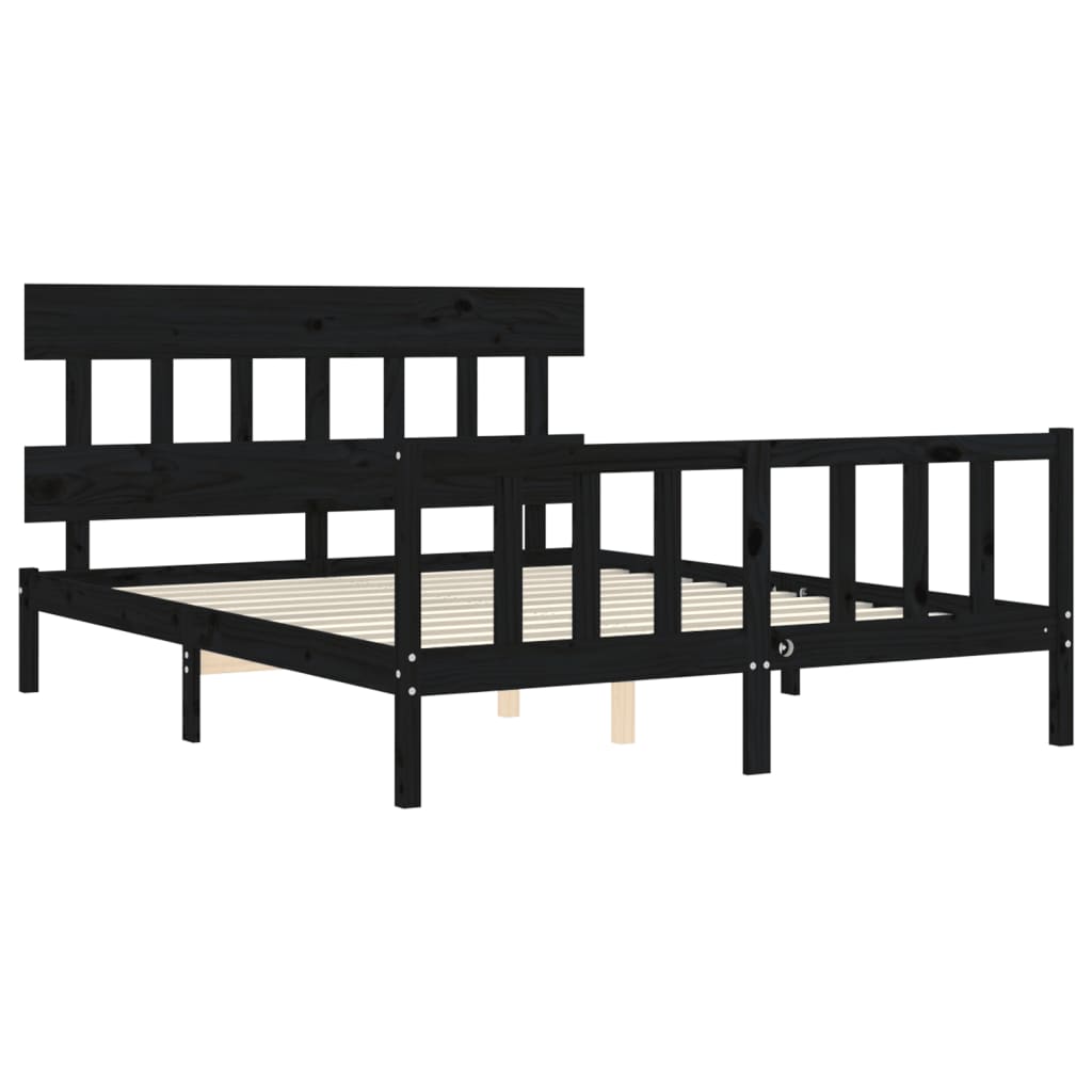 Estructura cama de matrimonio con cabecero madera maciza negro vidaXL