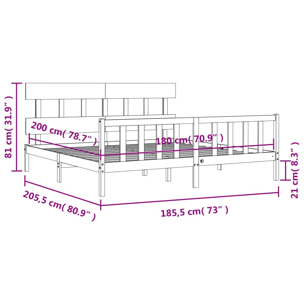 Estructura de cama de matrimonio con cabecero madera maciza vidaXL