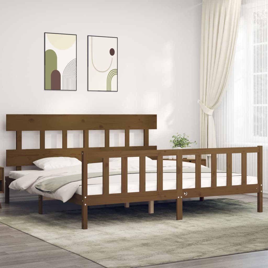 Vetonek Estructura cama y cabecero madera maciza marrón miel 200x200 cm