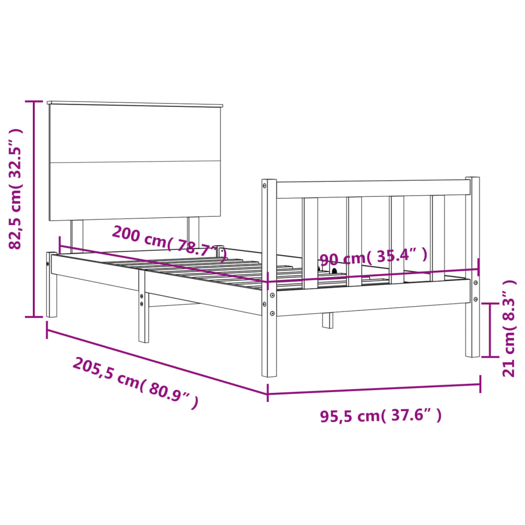 Estructura de cama sin colchón madera de pino blanca 90x200 cm vidaXL