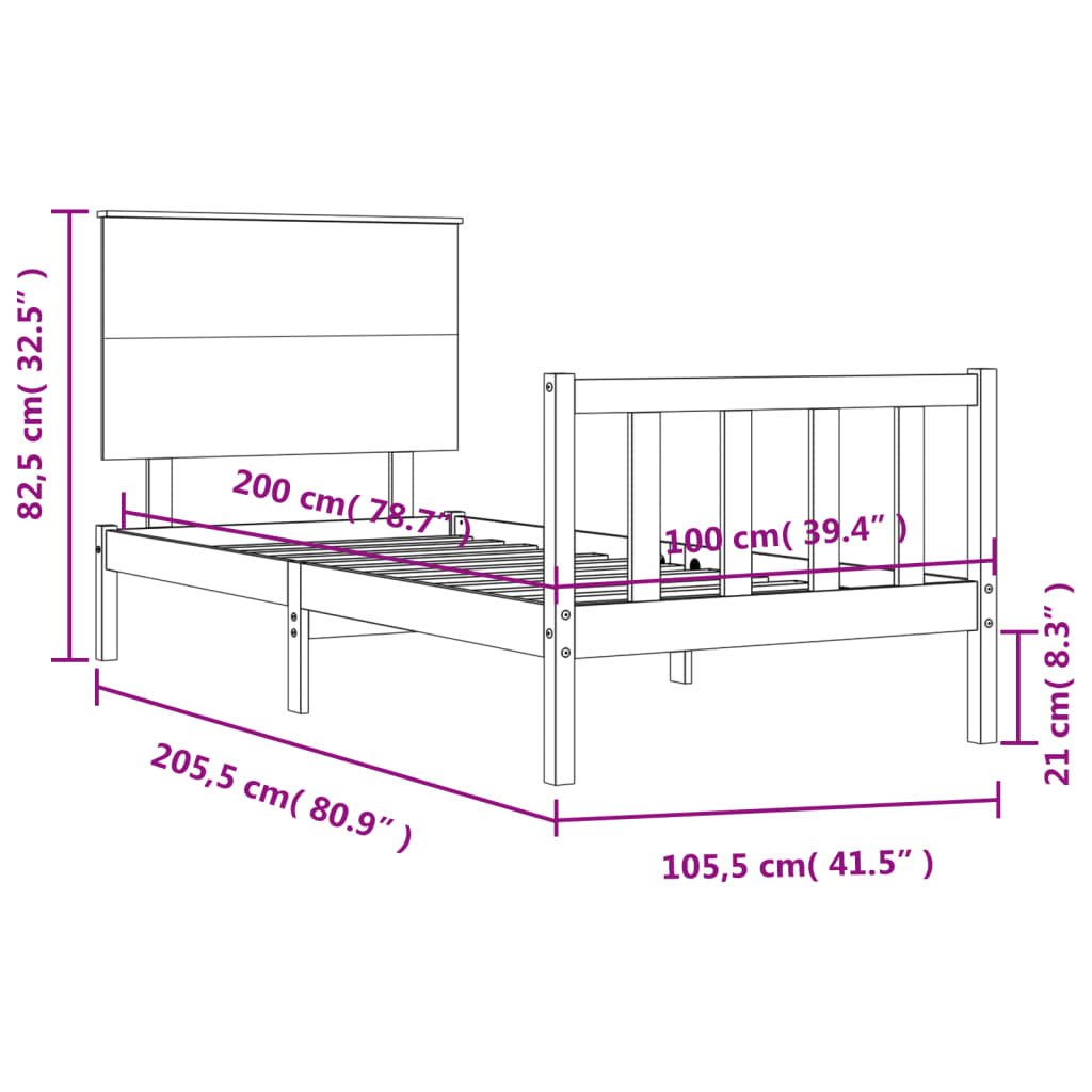 Estructura de cama sin colchón madera maciza de pino 100x200 cm vidaXL