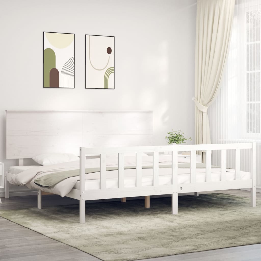 Estructura cama de matrimonio con cabecero madera maciza blanco vidaXL