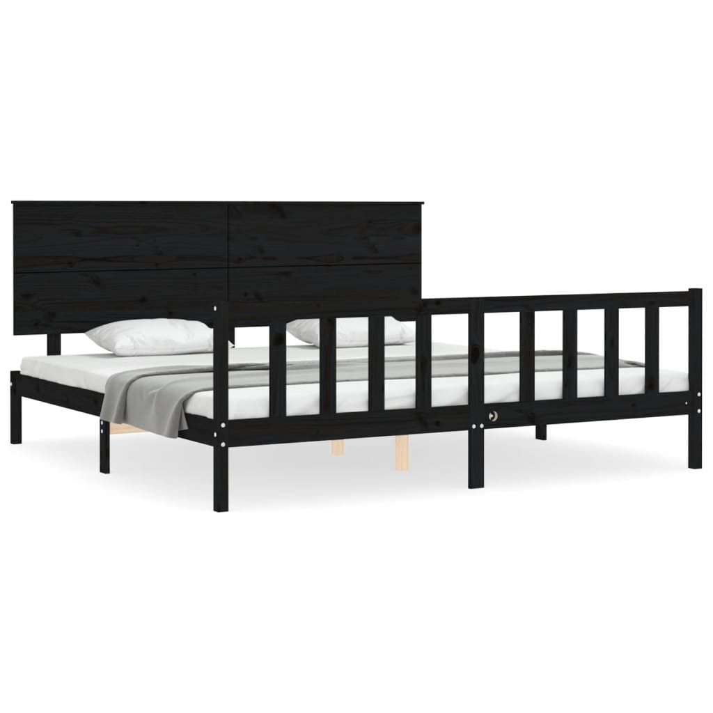 Estructura cama de matrimonio con cabecero madera maciza negro vidaXL