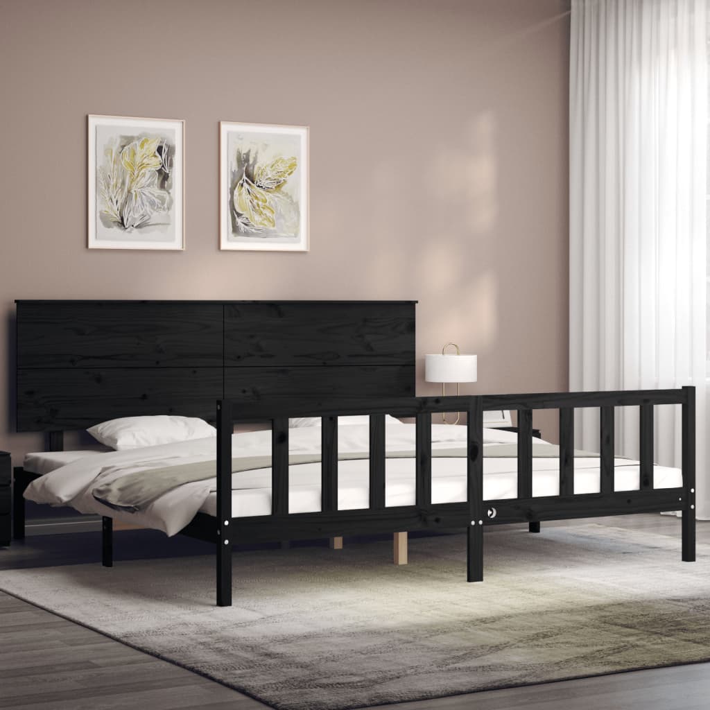 Estructura cama de matrimonio con cabecero madera maciza negro vidaXL