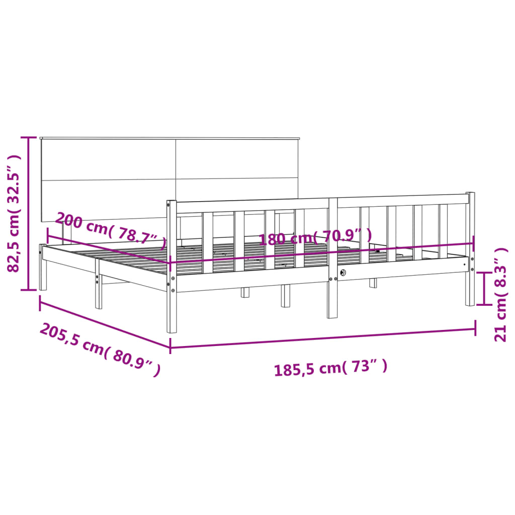 Estructura cama de matrimonio con cabecero madera maciza negro vidaXL