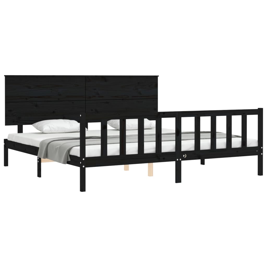 Estructura cama de matrimonio con cabecero madera maciza negro vidaXL