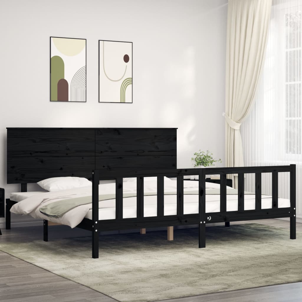 Estructura cama de matrimonio con cabecero madera maciza negro vidaXL