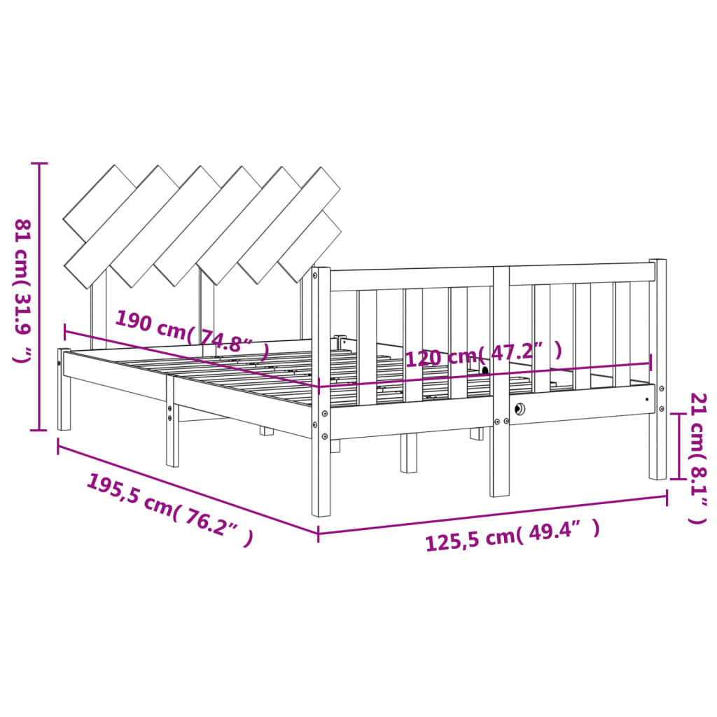 Estructura de cama de matrimonio con cabecero madera maciza vidaXL