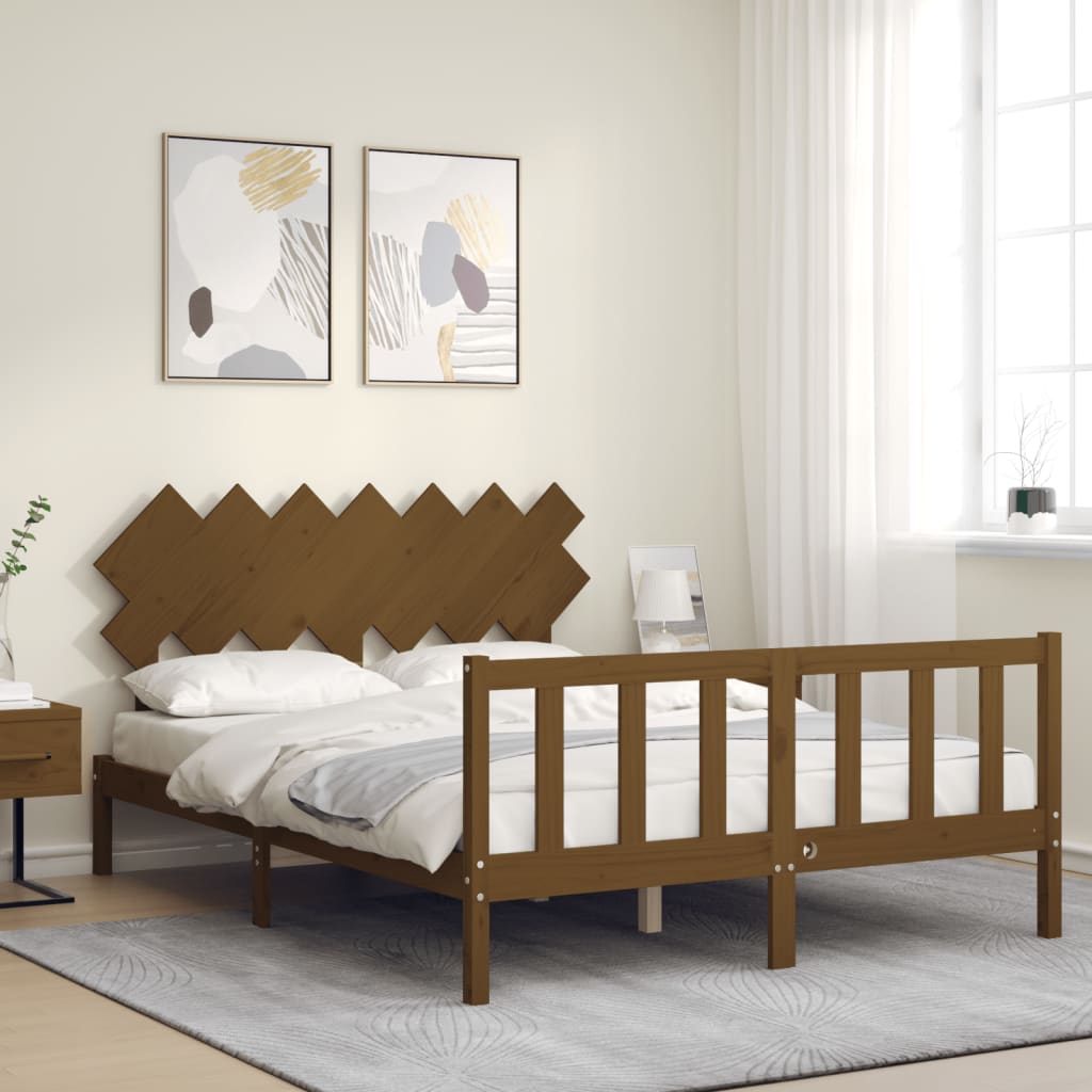 Estructura de cama matrimonio con cabecero madera marrón miel vidaXL