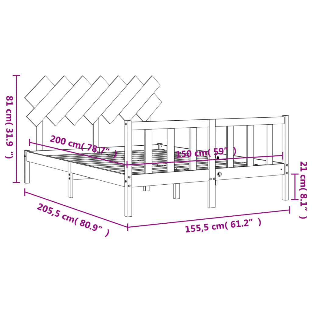 Estructura de cama matrimonio con cabecero madera marrón miel vidaXL