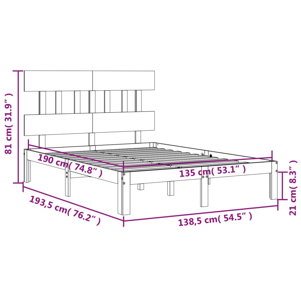 Estructura de cama de matrimonio con cabecero madera maciza vidaXL