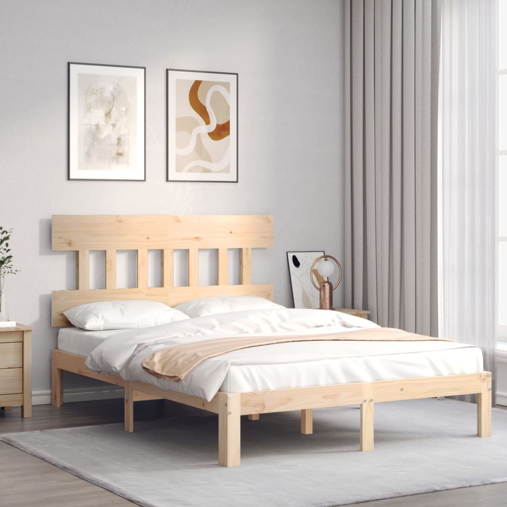 Estructura de cama de matrimonio con cabecero madera maciza vidaXL