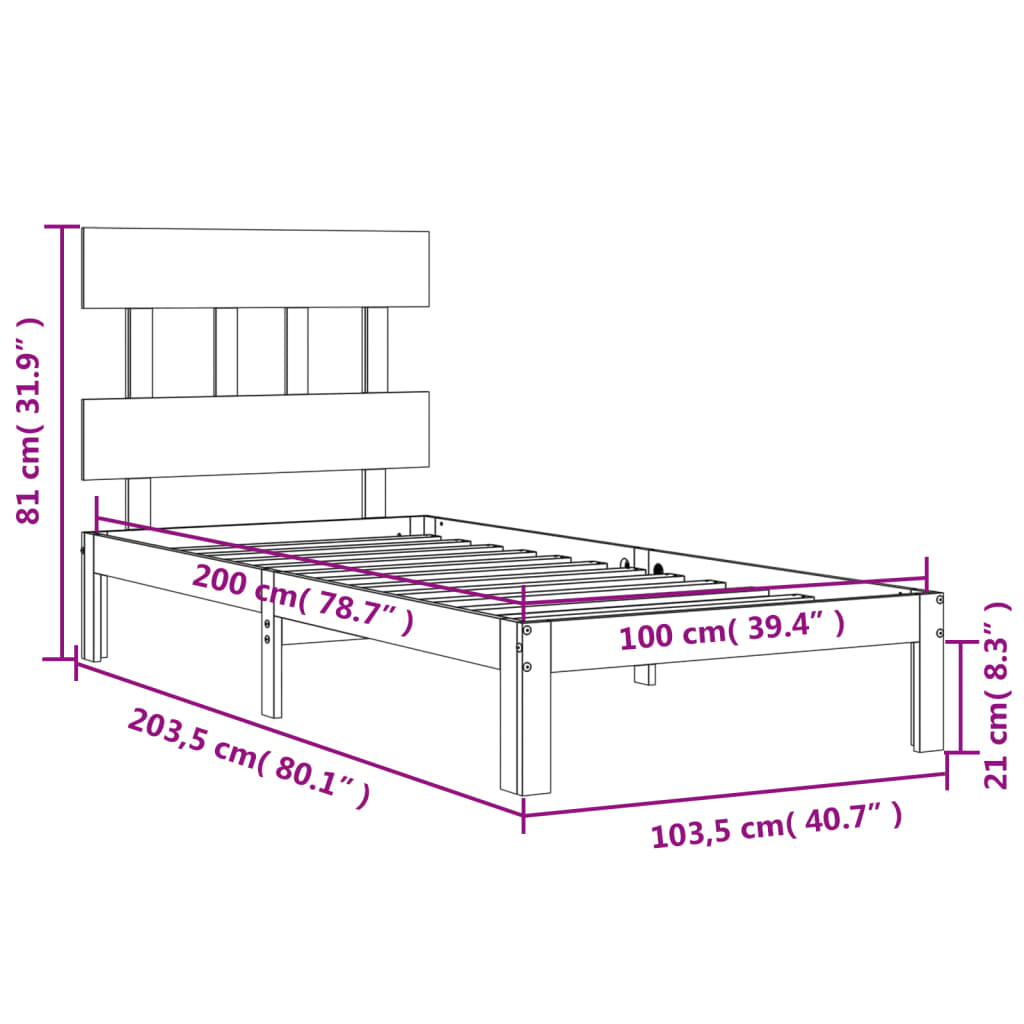 Estructura de cama sin colchón madera maciza de pino 100x200 cm vidaXL