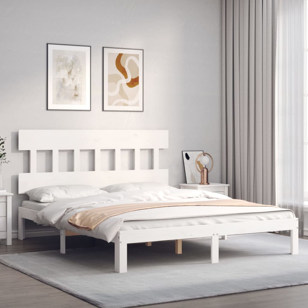 Estructura de cama matrimonio con cabecero madera maciza blanco vidaXL