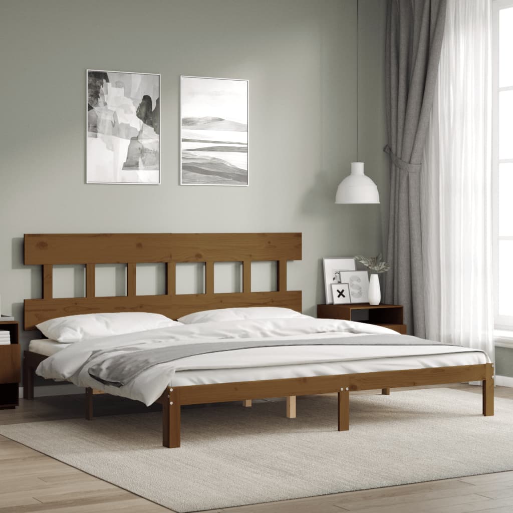 Vetonek Estructura cama y cabecero madera maciza marrón miel 200x200 cm