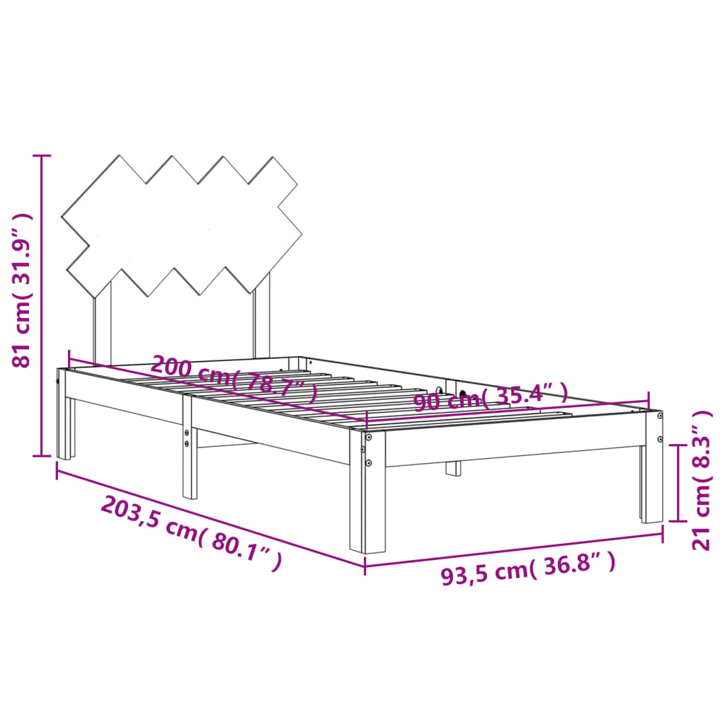 Estructura de cama sin colchón madera maciza de pino 90x200 cm vidaXL