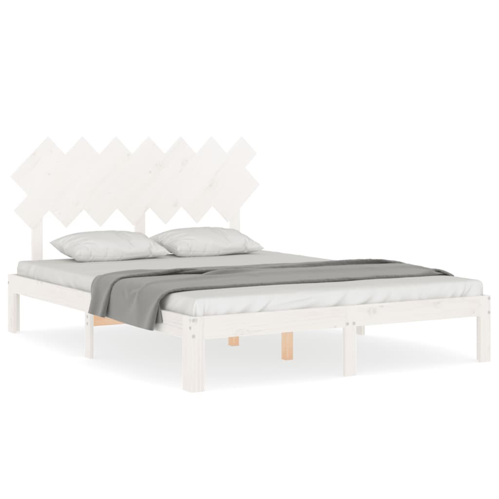 Estructura de cama matrimonio con cabecero madera maciza blanco vidaXL