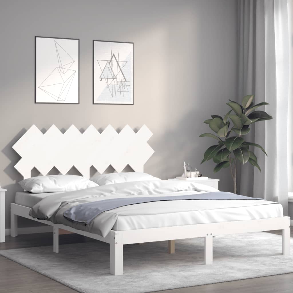 Estructura de cama matrimonio con cabecero madera maciza blanco vidaXL