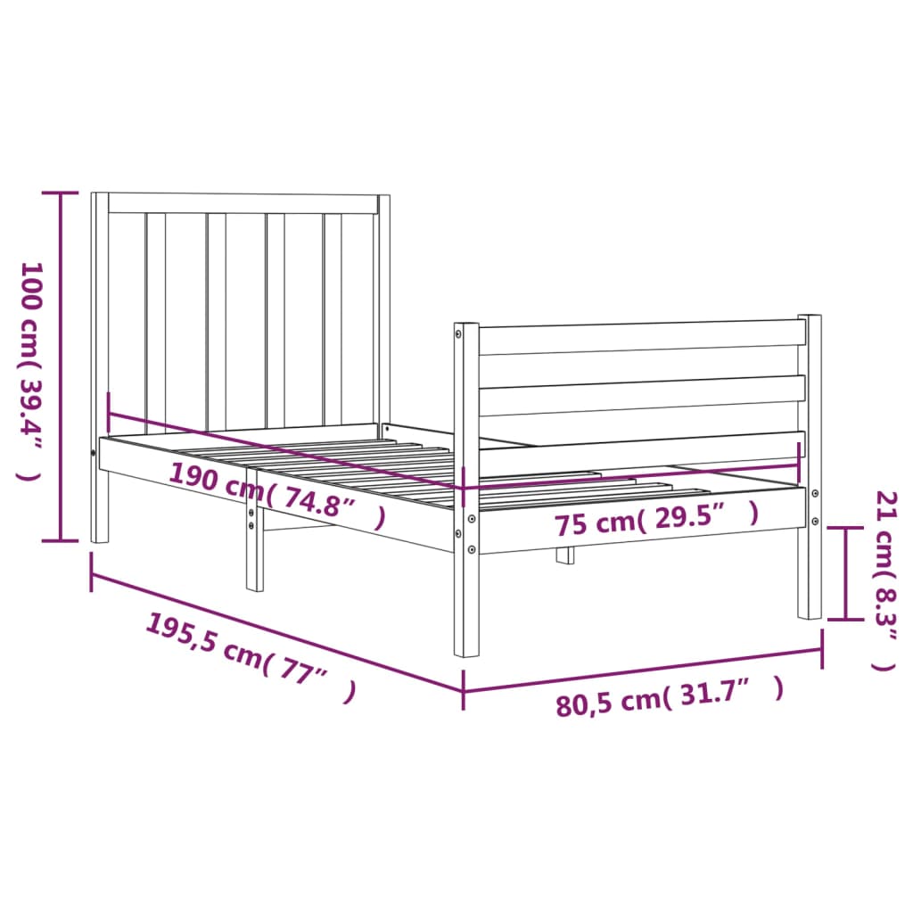 Estructura de cama individual con cabecero madera maciza vidaXL