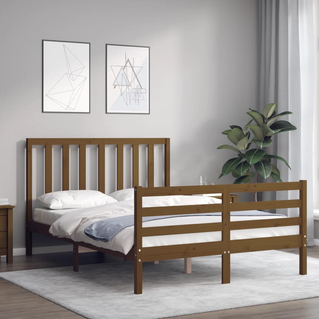 Estructura de cama matrimonio con cabecero madera marrón miel vidaXL