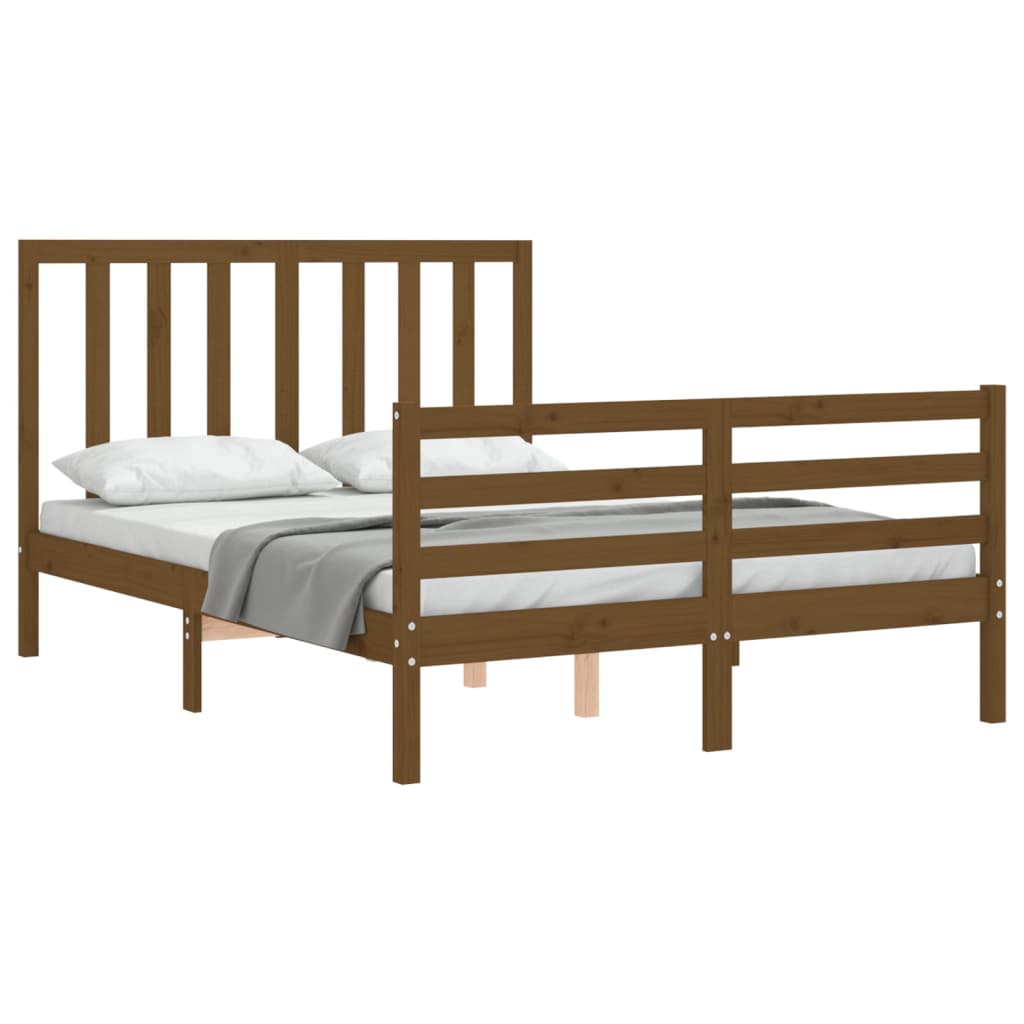 Estructura de cama matrimonio con cabecero madera marrón miel vidaXL