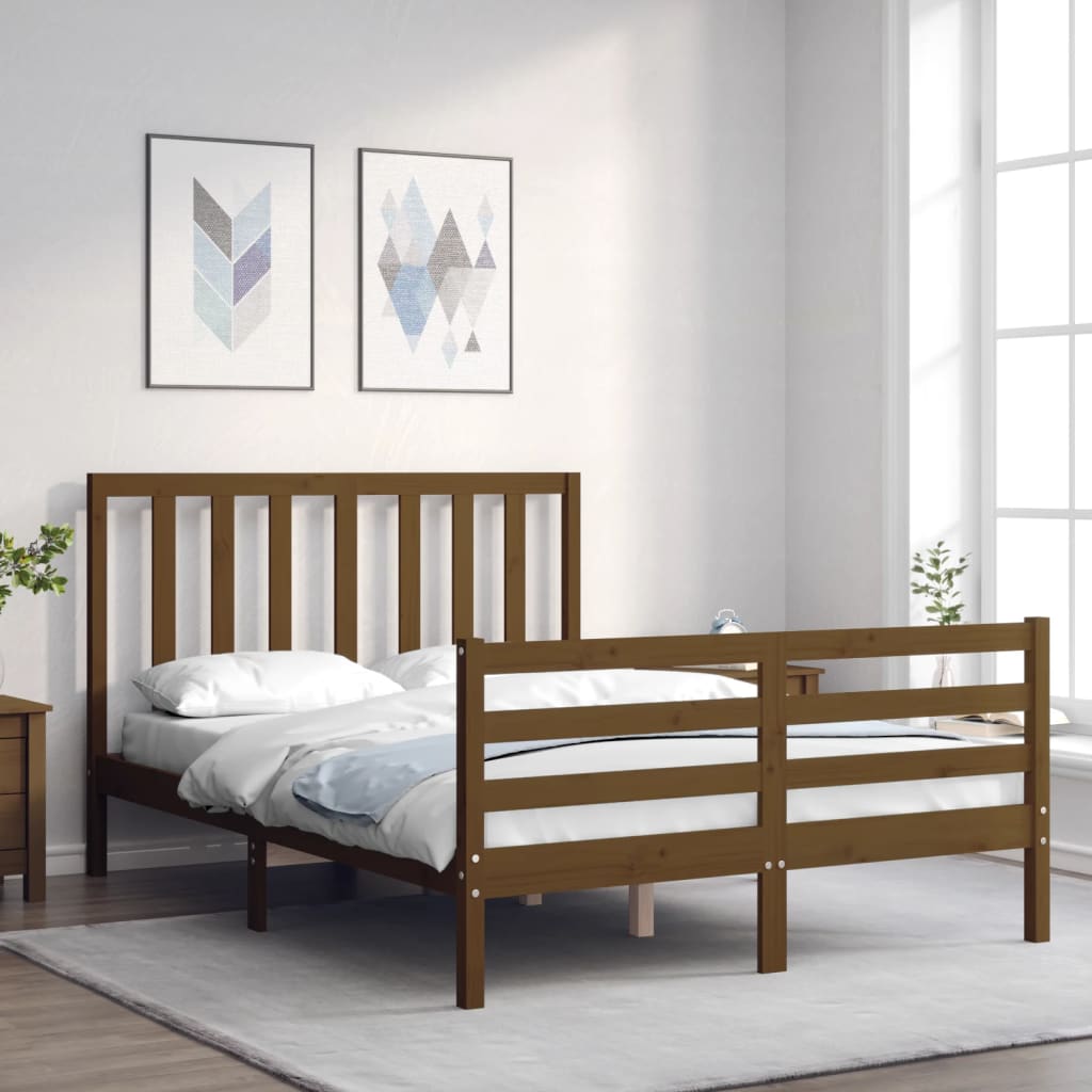 Estructura de cama matrimonio con cabecero madera marrón miel vidaXL