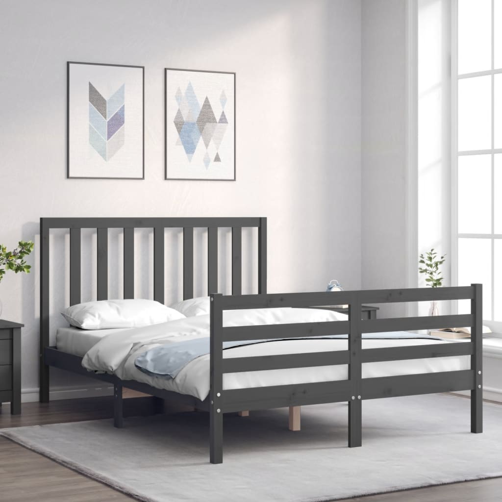 Vetonek Estructura cama de matrimonio con cabecero madera maciza gris