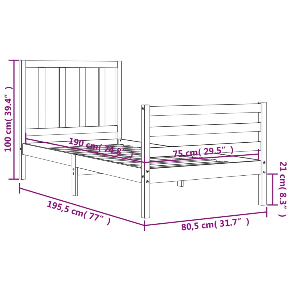 Estructura de cama individual con cabecero madera maciza blanco vidaXL