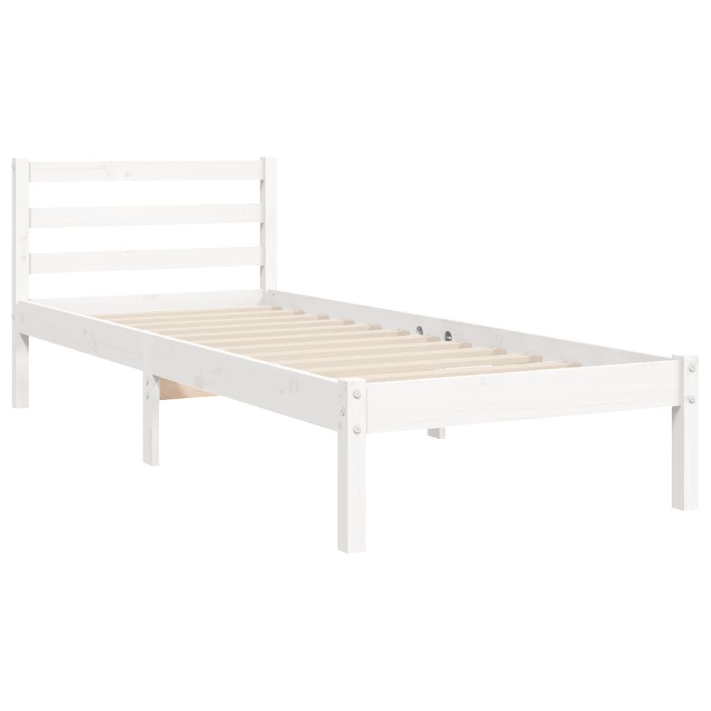 Estructura de cama individual con cabecero madera maciza blanco vidaXL