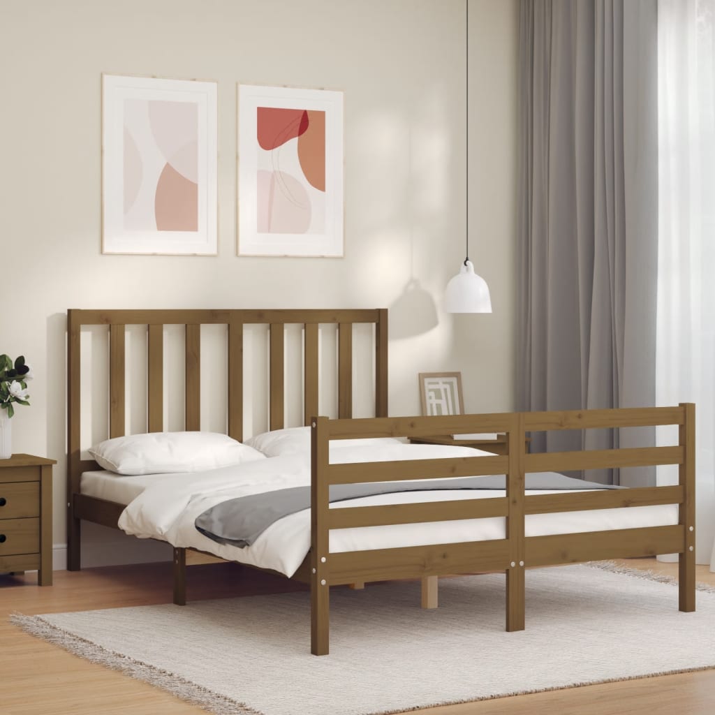 Estructura de cama matrimonio con cabecero madera marrón miel vidaXL